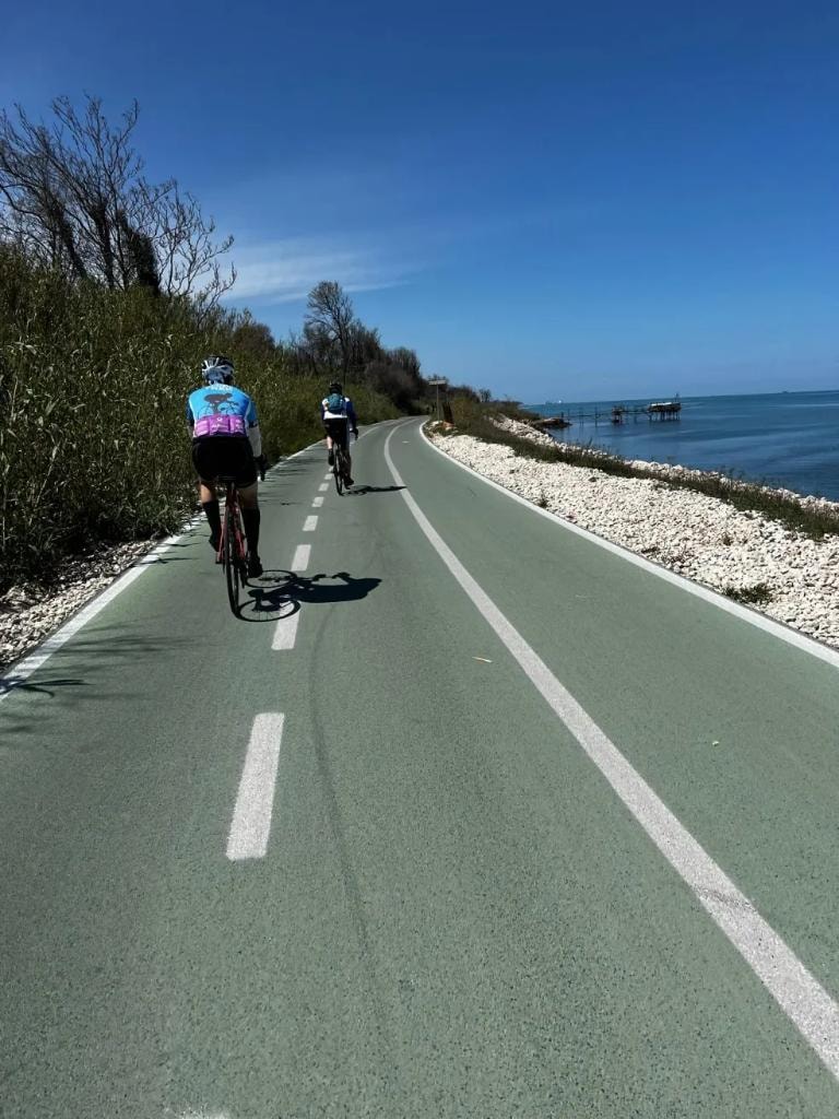 Cyclists on the Adriatic coastal bike path